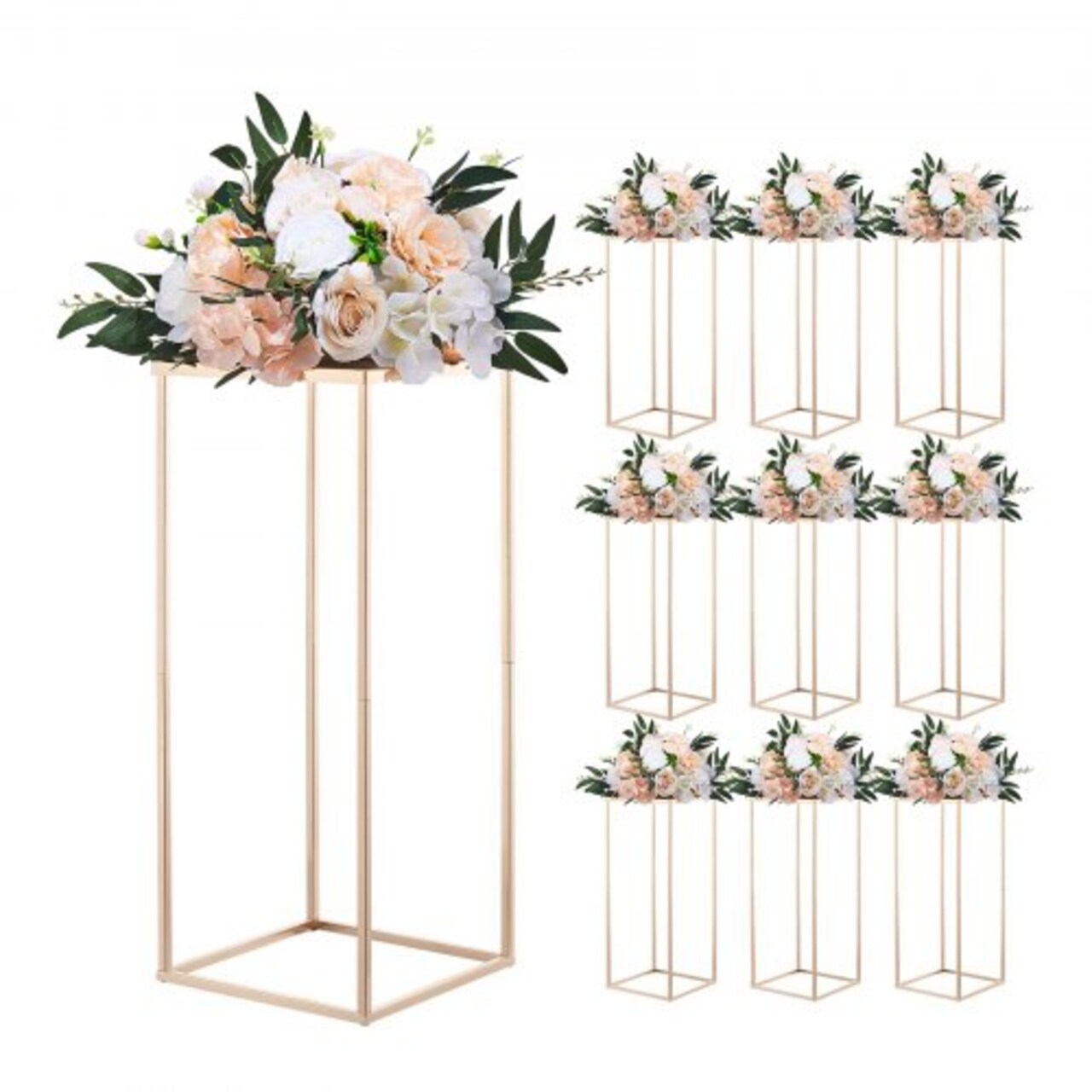 Gold Metal Flower Stand 10PCS Rectangular Display Rack for Events